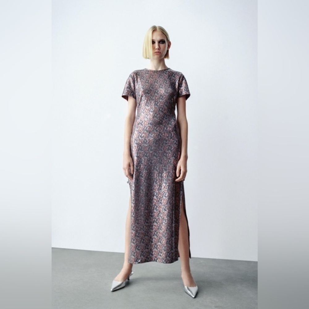 Brand New Zara Grey Sequin Cut Out Dress Size S Ref 9230/031